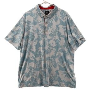 Deolax Polo Shirt Mens 2XL Blue White Floral Golf Performance Stretch XXL Floral